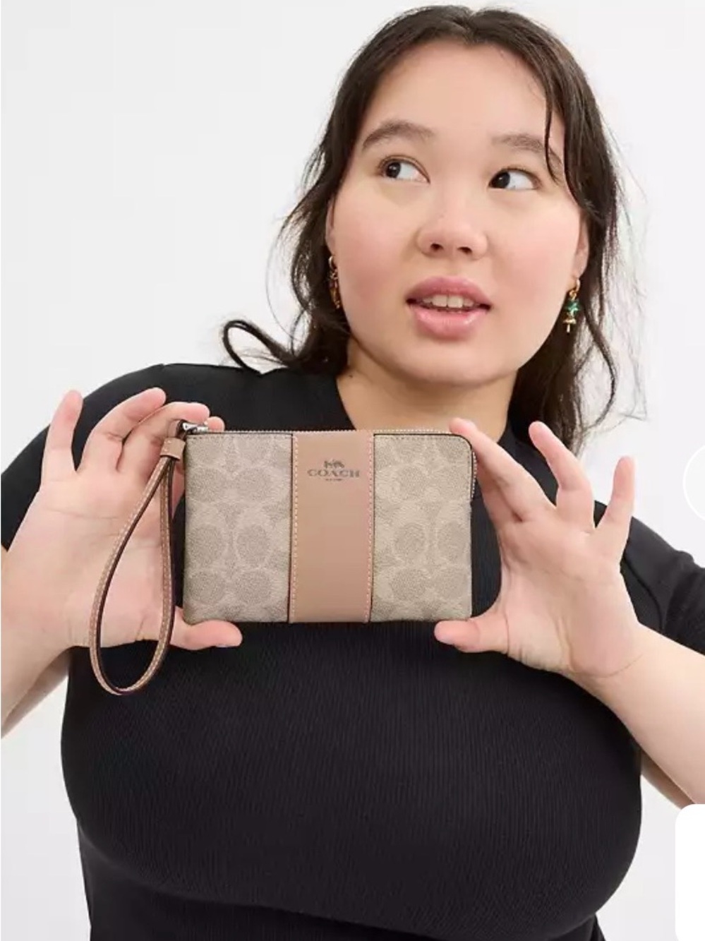 Coach Beige Signature Canvas and Tan Leather Wristlet